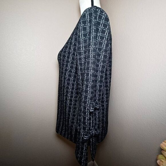 Karl Lagerfield Paris Windowpane Bow 3/4 Sleeve Blouse Top Black White Size S - Picture 2 of 8